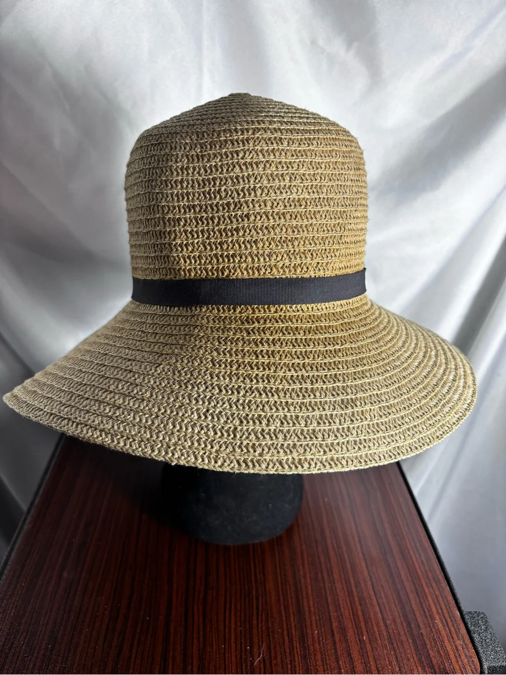 Neutral Straw Sun Hat with Black Ribbon Band